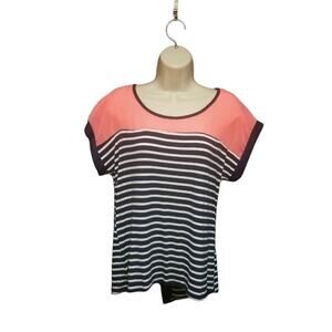 Love J Hot Pink/Navy Blue & White Stripes Lace Top Size Large